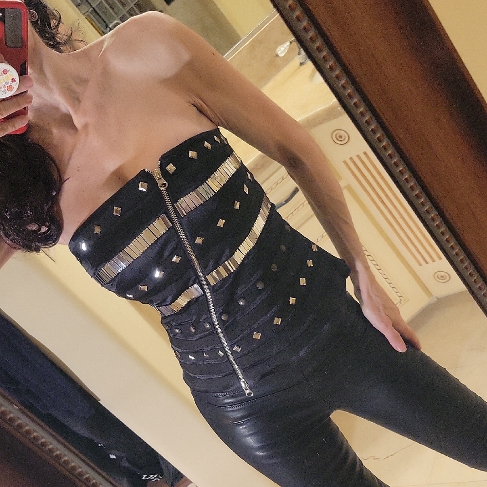 2B Bebe Black Strapless Top with Silver Accents, XS